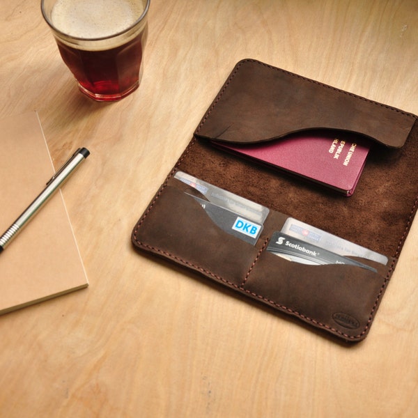 Brown Leather Passport & Boarding Pass Holder, Passport Case, Leather Passport Cover, Travel Wallet