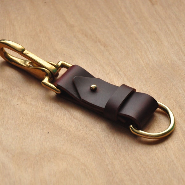 Porte-clés en cuir marron robuste, porte-clés à libération rapide, lanière marron, horween key fob