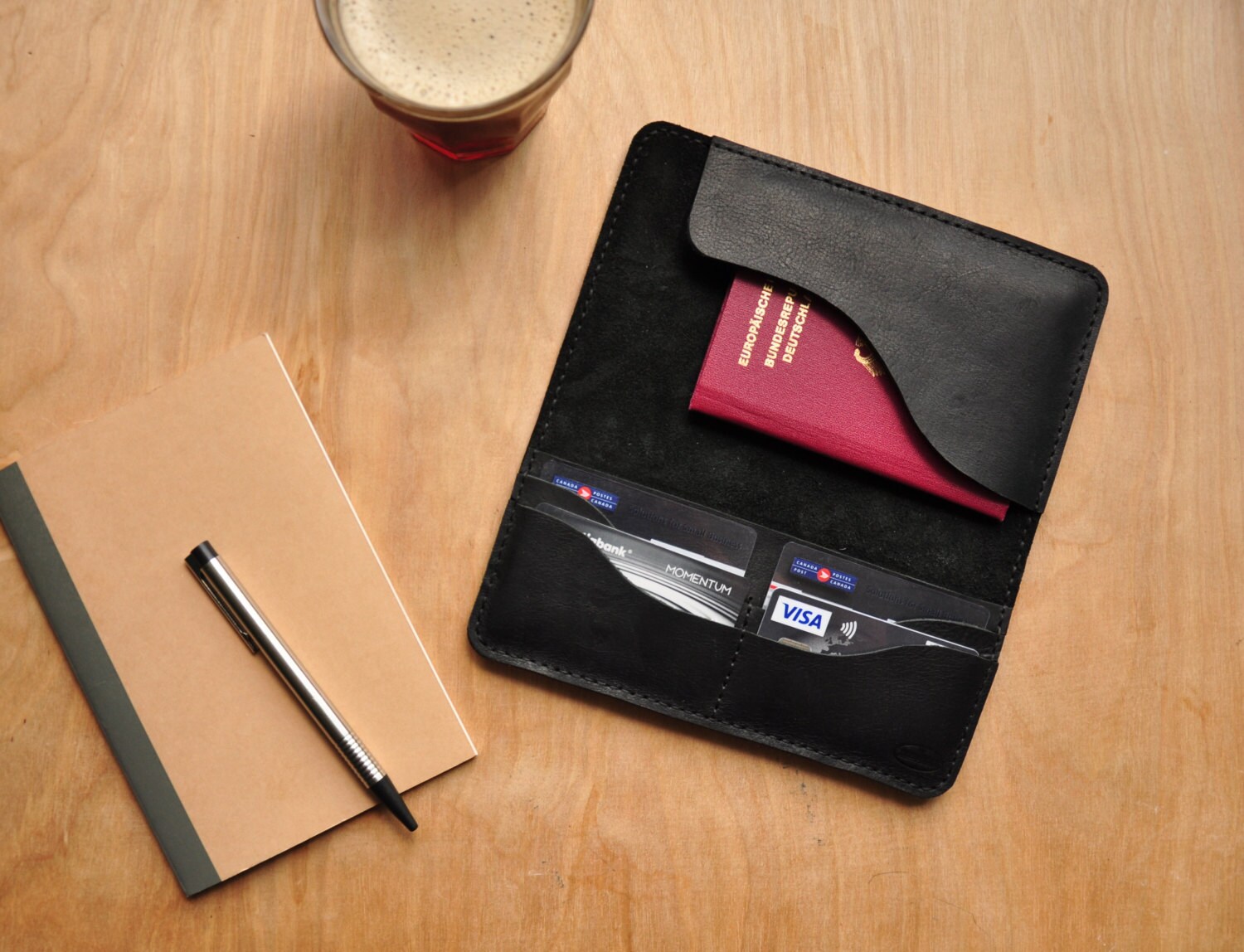 Black Leather Passport & Boarding Pass Holder Passport Case Etsy Canada