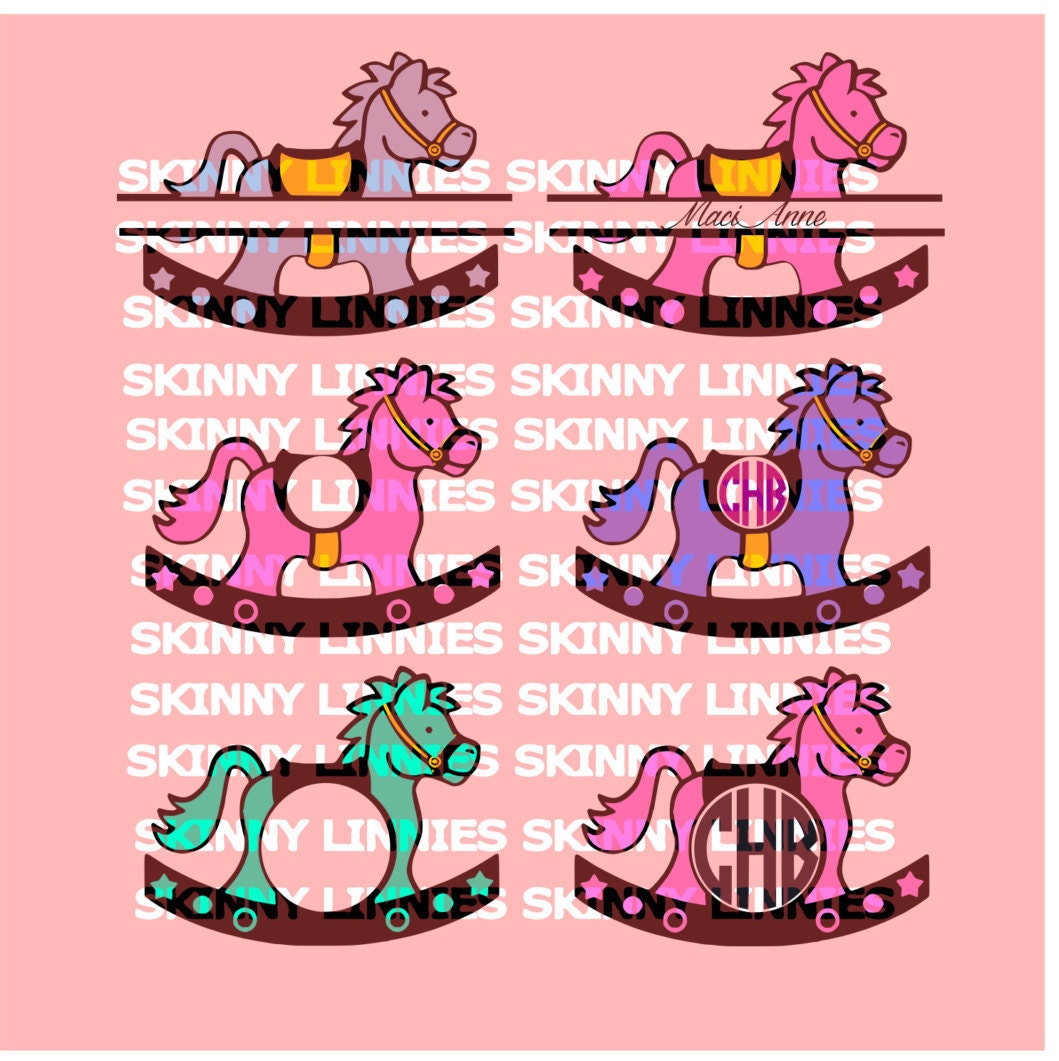 ROCKING HORSE Svg 2 styles Monogram frame Split name file. | Etsy