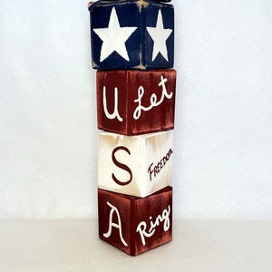 Stacked Wooden USA Blocks Primitive