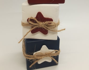 Red, White, and Blue Star Blocks for 4th of July Summer decorating