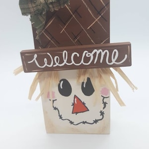 Wooden Fall scarecrow shelf sitter three tiered shelf decor