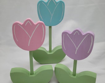 Wooden tulips Rustic farmstyle wooden spring tulips shelf sitter Easter decor