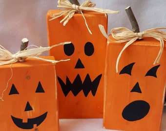 Primitive wood Jack-o-lanterns