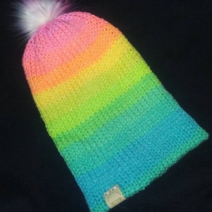 Rainbow Beanie, Glitter rainbow beanie, Glitter tiktok beanie, retro stripe beanie