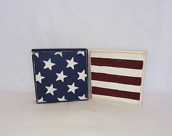 Wooden Blocks American Flag Primitive