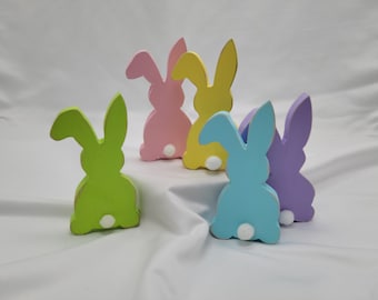Vintage rustic farmstyle handpainted wooden bunnies Three tiered shelf tray display