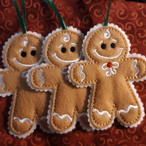 Machine embroidered felt gingerbread ornaments (sold individually)