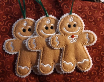 Machine embroidered felt gingerbread ornaments (sold individually)