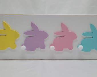 Easter bunny farmstyle wood sign. Shelf sitter spring holiday decor.