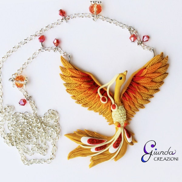 Necklace Phoenix, handmade, polymer clay