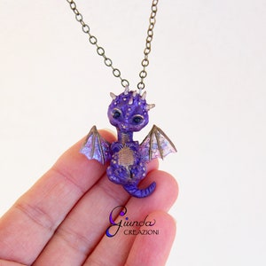 Baby Dragon, handmade necklace in polymer clay