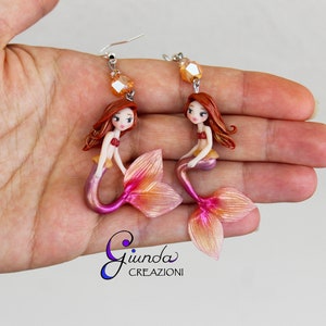 Mermaid earrings, handmade in polymer clay fimo image 1