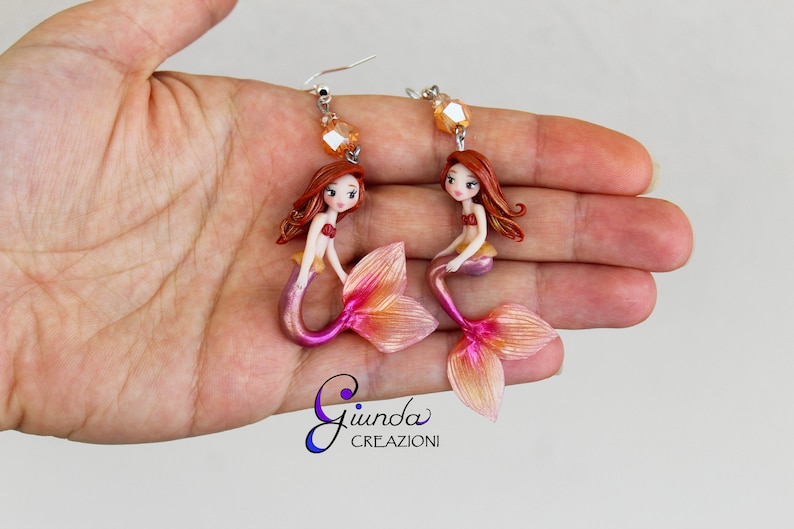 Mermaid earrings, handmade in polymer clay fimo image 1