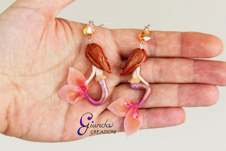 Mermaid earrings, handmade in polymer clay fimo image 2