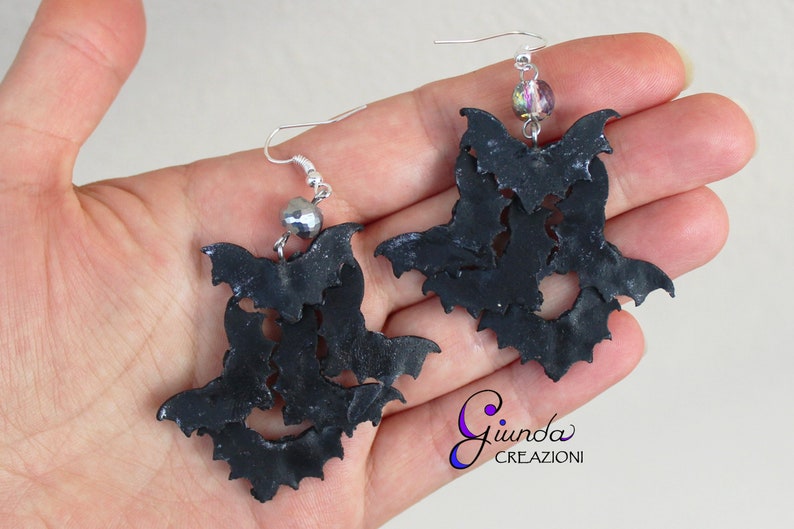Bats earrings handmade in polymer clay fimo