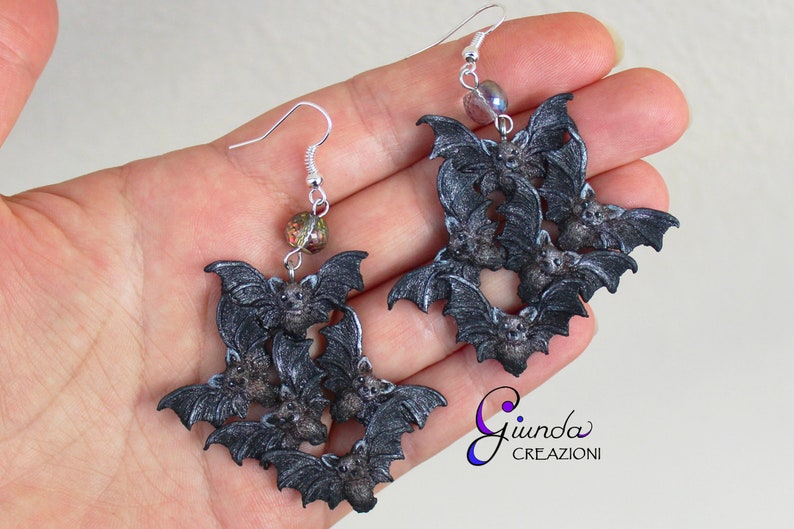 Bats earrings handmade in polymer clay fimo