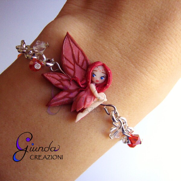 Bracelet with red fairy, polymer clay, handmade