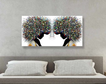 Twins, POP ART, Afro Women, Horizontal Wall Decor, Modern wall art, Black Art Print,  Bedroom Wall Art, Bohemian wall decor, Itay Magen