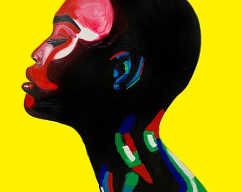 YELLOW, Black art, African American art, Black girl art, Art Deco, Modern home decor, Large Wall Art,Ready to Hang, Canvas Print