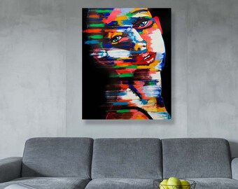 Colorful Woman Portrait, Home decor wall art, Pop Art Wall Art, Living room decor, Modern wall art, Modern Art Canvas, Unique Art Work