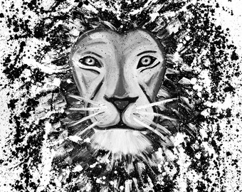 Lion black and white  Ready to Hang stretched Canvas Print| Pop Art | Abstract Print | Monochrome Art | Abstract | Black and White Print