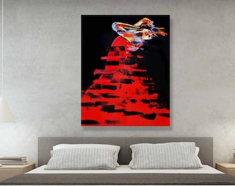 Flamenco Dancer, bedroom wall decor , Red Dress, Vertical Wall Decor Canvas, Art Print, Print on Canvas, Large Wall Art, Modern Art Colorful