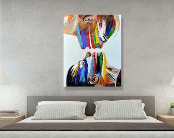 Unique Couple Art, Couple Pop Art Canvas, Couple Abstract Art, Abstract Couple Wall Art Colorful, Interesting Wall Art for Bedroom Above Bed