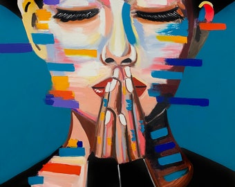 Home decor wall art, Canvas print, Pop Art Print, Colorful Wall Art, Abstract Woman, Large Wall Art, Modern Artwork, Praying Woman