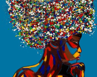 Pop Art Afro woman| Black art Bohemian wall decor| Gallery wall art | Art Deco| African American art| Ready to Hang