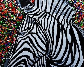 Zebra Print, Africa Art Print, Wildlife, Abstract Animal Painting, Print on Canvas, Pop Art Print, Colorful Animal Wall Decor, Large Artwork
