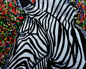 Zebra Print, Africa Art Print, Wildlife, Abstract Animal Painting, Print on Canvas, Pop Art Print, Colorful Animal Wall Decor, Large Artwork