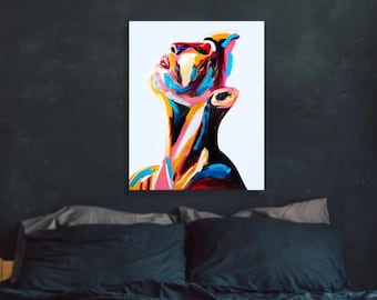 Colorful Woman Portrait, Pop Art Print, Print on Canvas, Bedroom wall art, Modern Art Canvas, Contemporary Art Work, Unique Print Wall Art