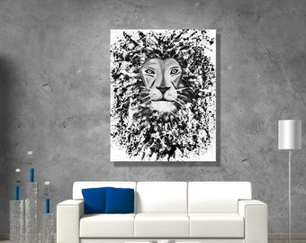 Black & White Lion Print, Africa Art Print, Wildlife, Black and White Print, Lion Print Art, Pop Art Canvas, Print on Canvas Monochrome Art