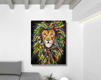 Lion Art Print, Animal Wall Art, Wildlife Print, Pop Art Print Vertical, Print on Canvas, Africa Art Print, Home Office Wall Print, Modern