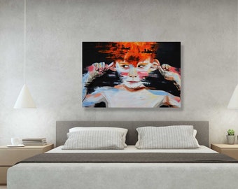 Boy portrait, Abstract Portrait Print, Boy Painting, Dorm Art Print, Red Hair Print, Pop Art Print, Modern Wall Decor, Large Canvas Wall Art
