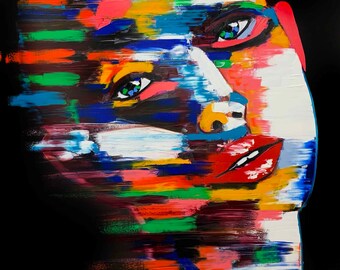 Black female art, Ready to Hang, African American art,  abstract canvas art, Interesting Wall Art, for Bedroom, Romantic art, Couple gift