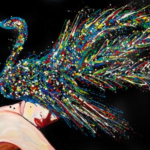 Woman Portrait Swan Canvas Print: Colorful Pop Art Wall Decor
