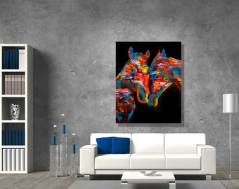 Horses Print Art, Colorful Horse Art, Pop Art Wall Art, ROLLED Print on Canvas, Abstract Wall Art, Large Painting, Modern Wall Art Unique