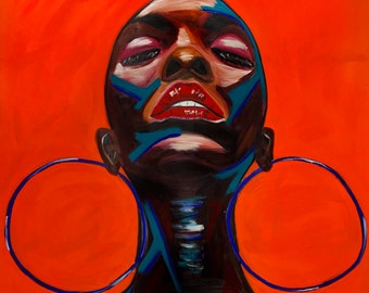 Afro Woman, ORANGE, Canvas print, Pop Art Print, Black art, Modern Painting Wall Art, Woman Portrait, Afro Art Canvas, Abstract Pop Art
