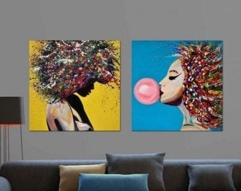 Couples- Print on ROLLED canvas | Set of 2 Prints | Pop Art | wall art print