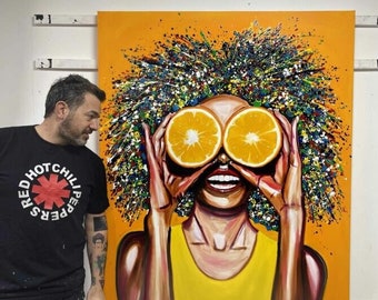 ORANGE Afro woman| Black art| Pop Art Afro woman| Black art Bohemian wall decor| Modern home decor| Art Deco| African American art