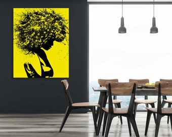 Afro Woman Yellow Artwork Vertical Ready to Hang Canvas Print| Pop Art |  Painting Print | Abstract | Wall Print