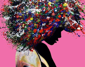 Pop Art Pink Art, African American art, Black woman art, Afro woman, Modern wall art, Gift for her, Ready to Hang Print