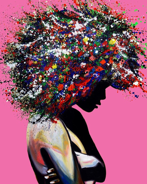 Pop Art Pink Art African American Art Black Woman Art Afro 