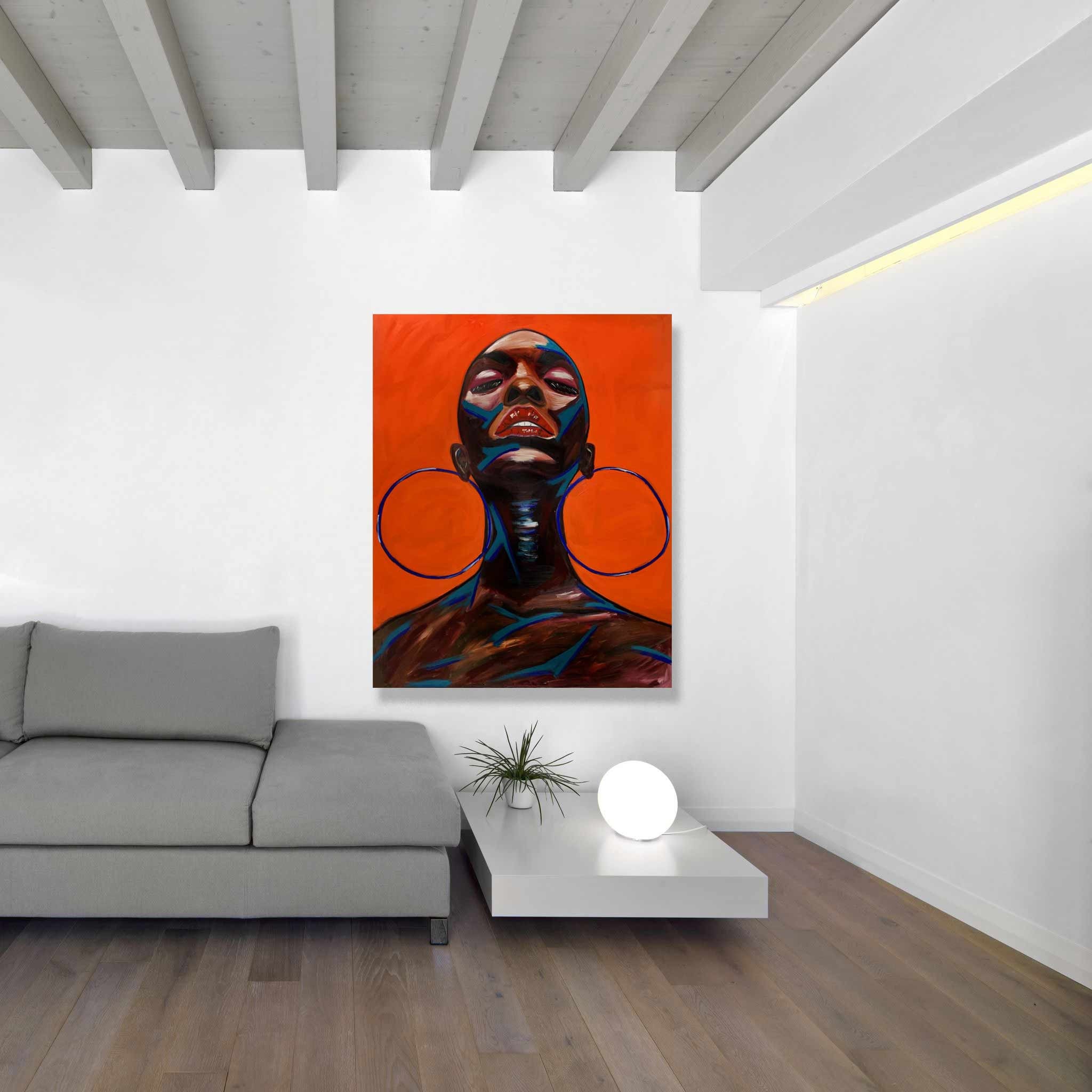 Stampa Su Tela INTALENCE ART 'Donna Afroamericana In Abito Arancione Che Balla', 61x81 Cm, Arte Astratta, Decorazione Parete Moderna