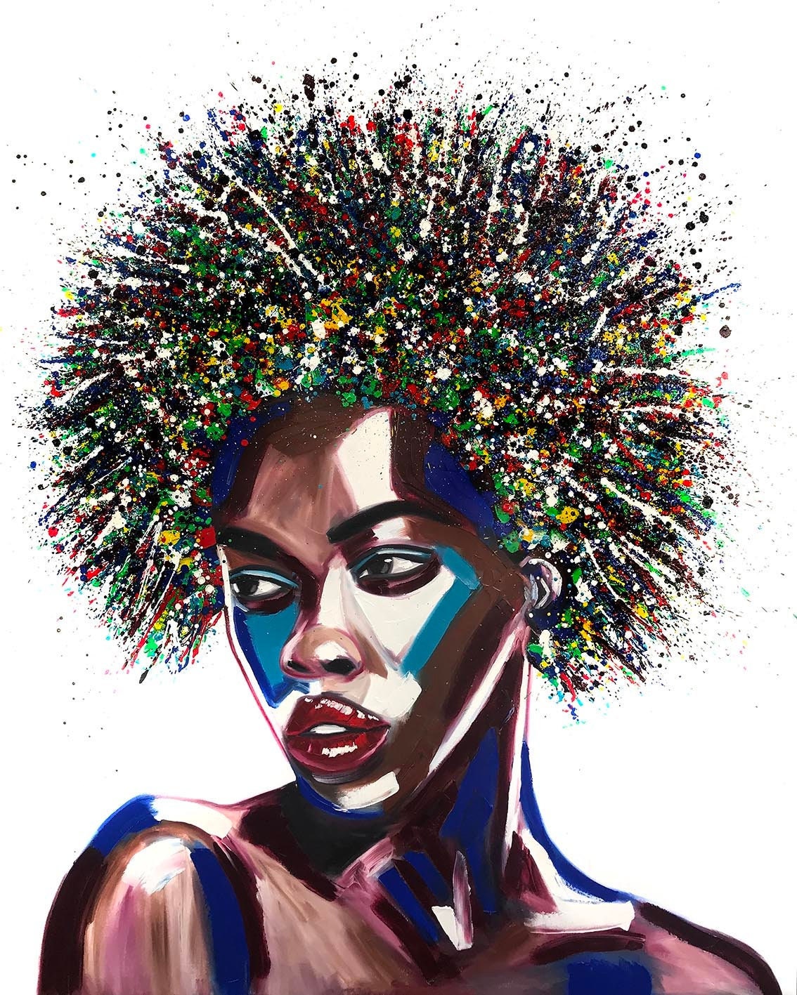 Colorful Afro Girl Art, Wall Art, Black History Celebration | Canvas Print