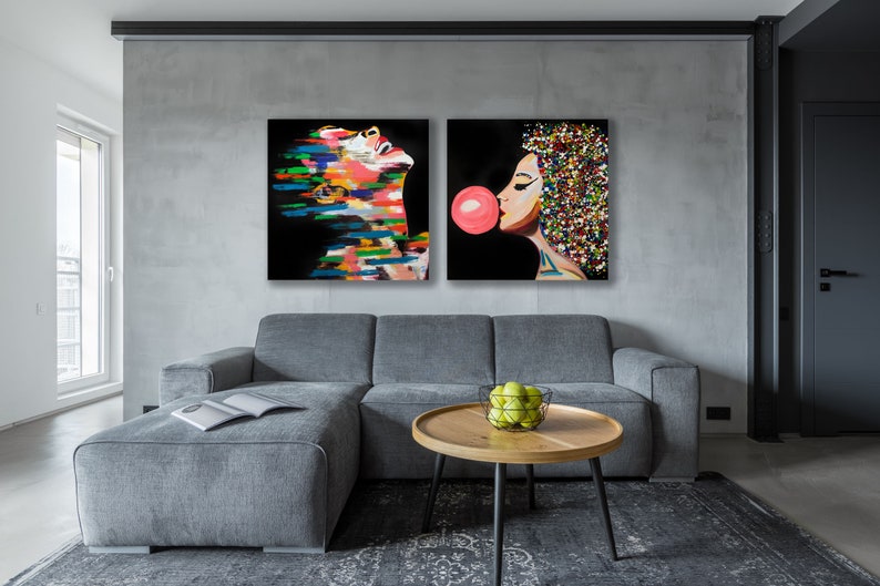 wall art print Set of 2 Prints Pop Art Couples- Print on ROLLED canvas