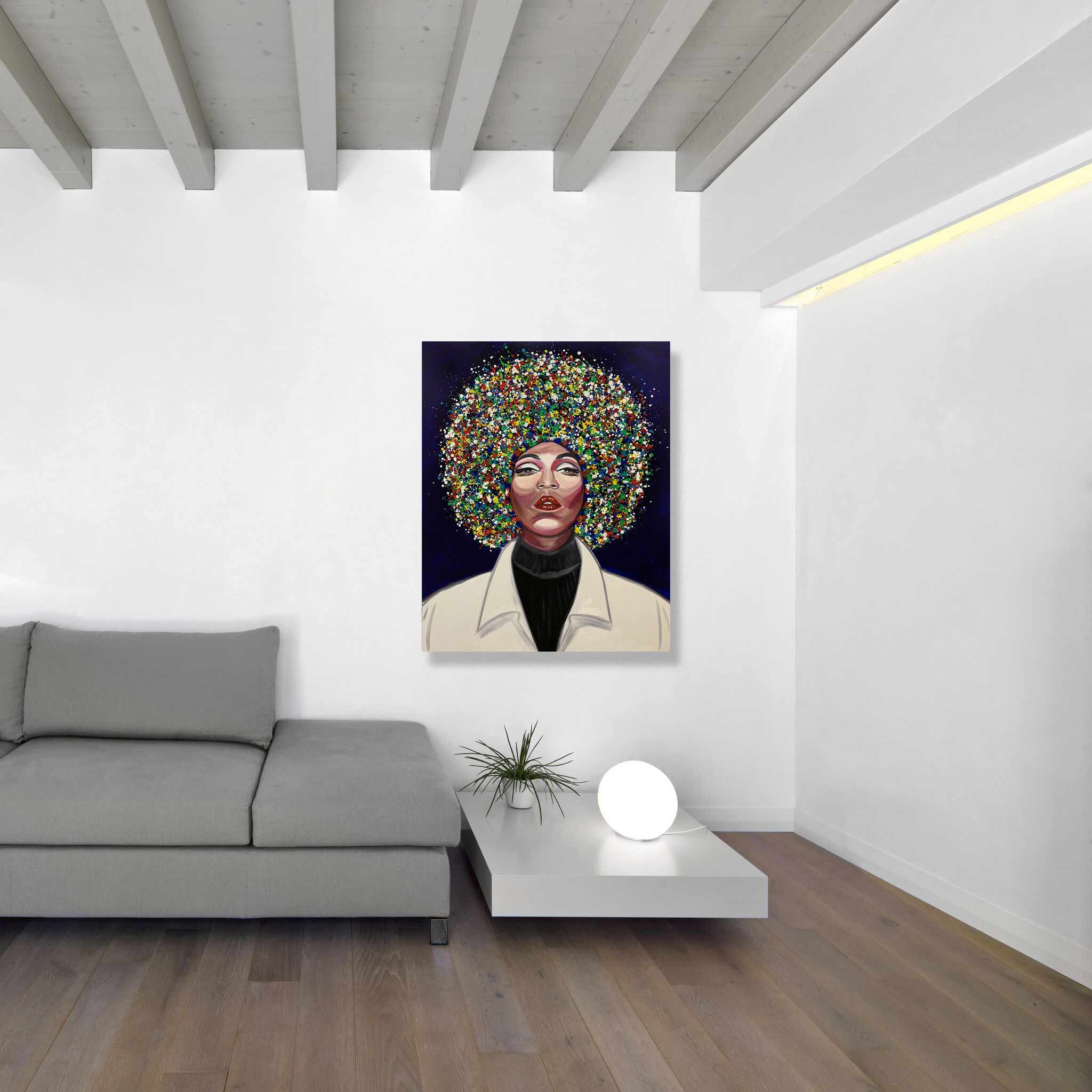 Large Wall Art Afro Art Blue background Afro woman Modern | Etsy